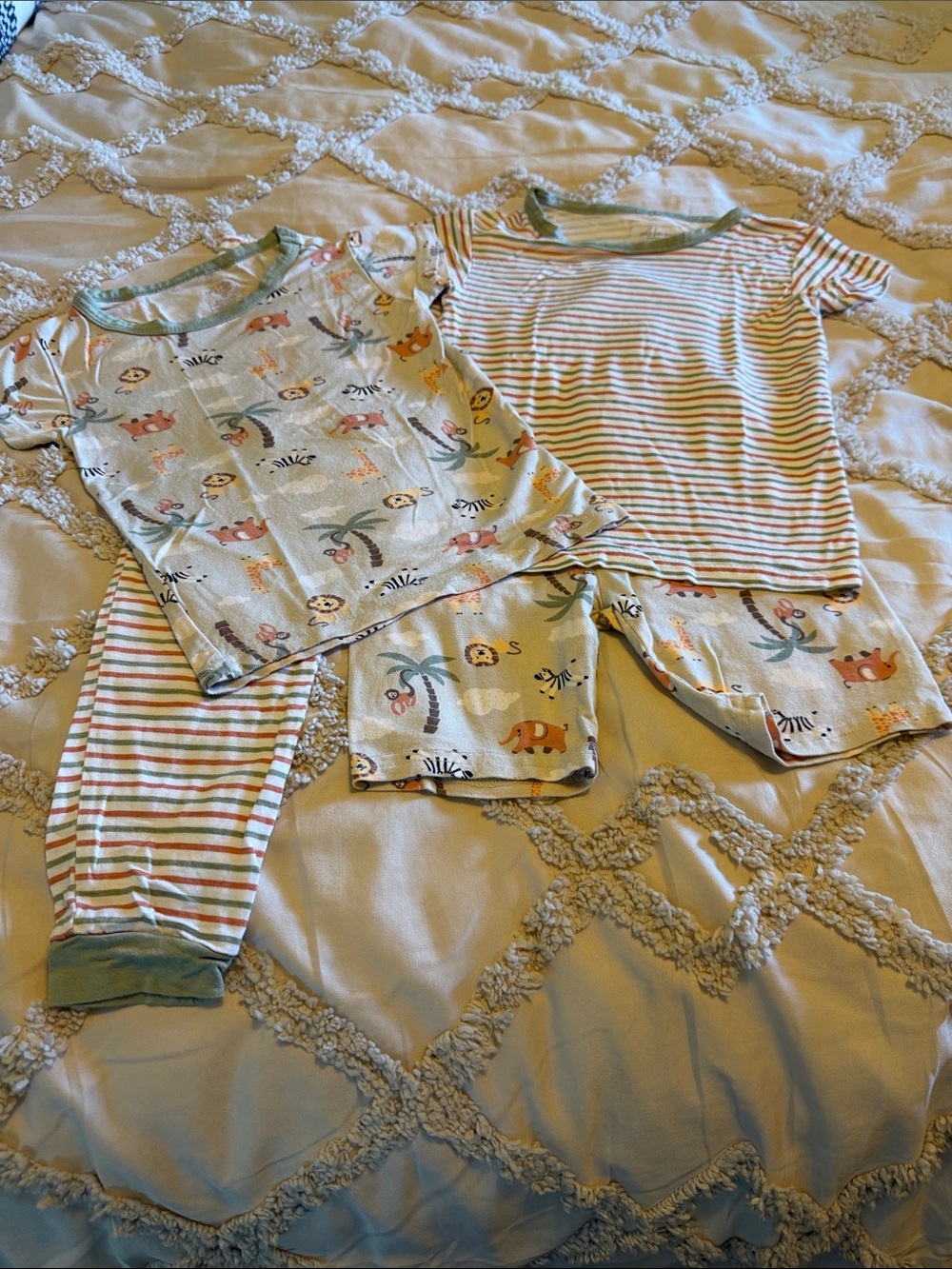 Cotton Kids Pajama Set with Jungle Print - Green & Multi Stripe